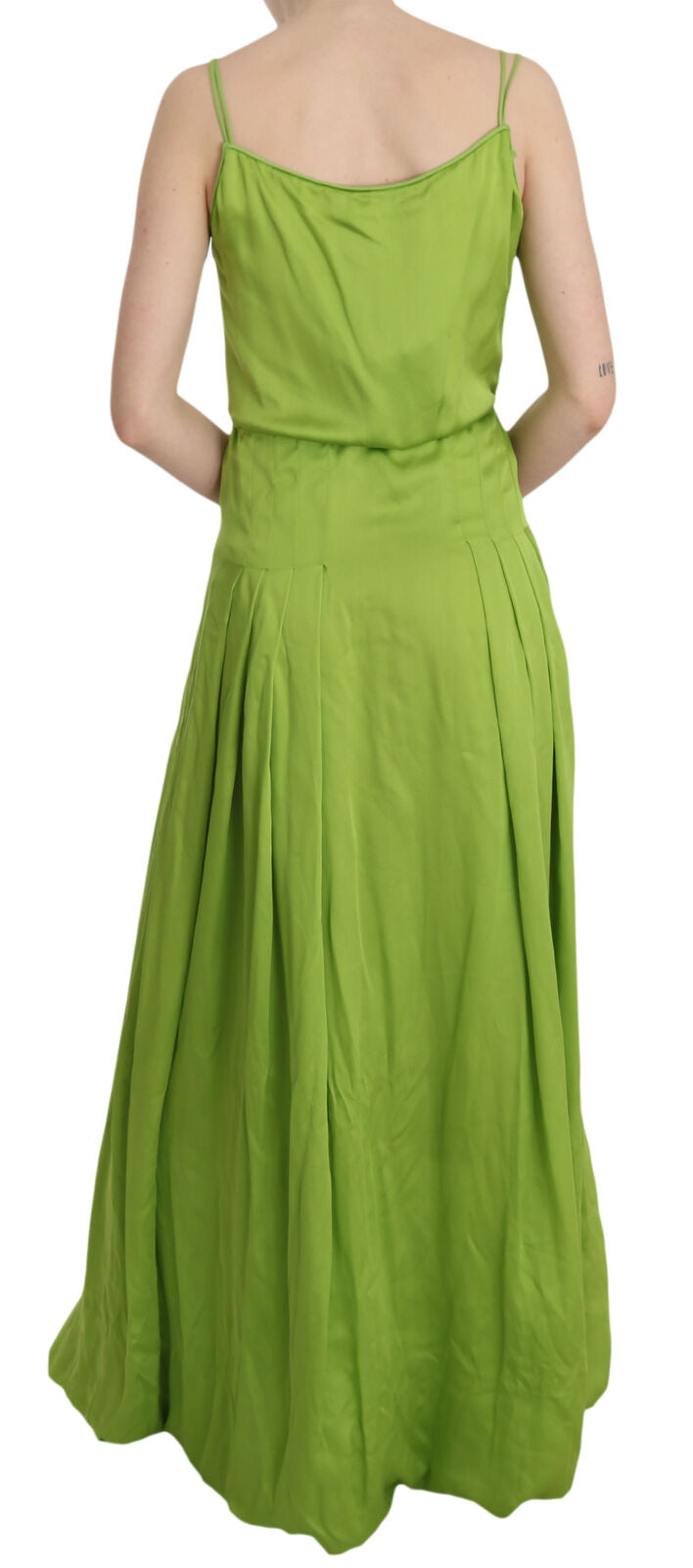 Dsquared² Grünes Spaghetti-Träger-Kleid in langer A-Linie mit Plissee