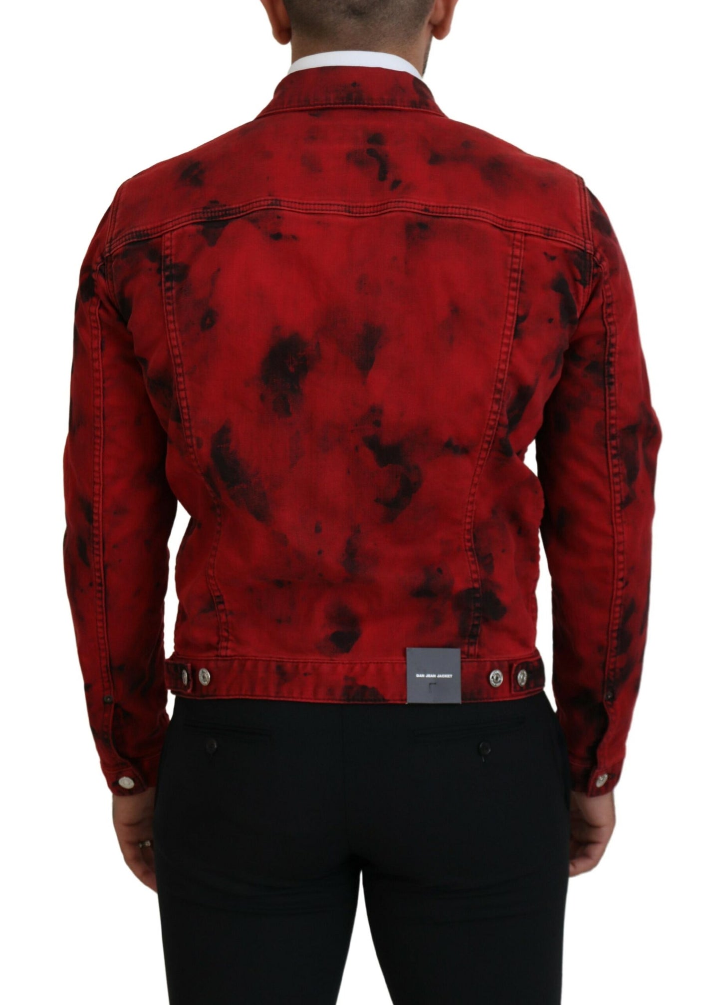 Dsquared² Rot Schwarz Krawatte Farbstoff Collared Männer Denim Jacke