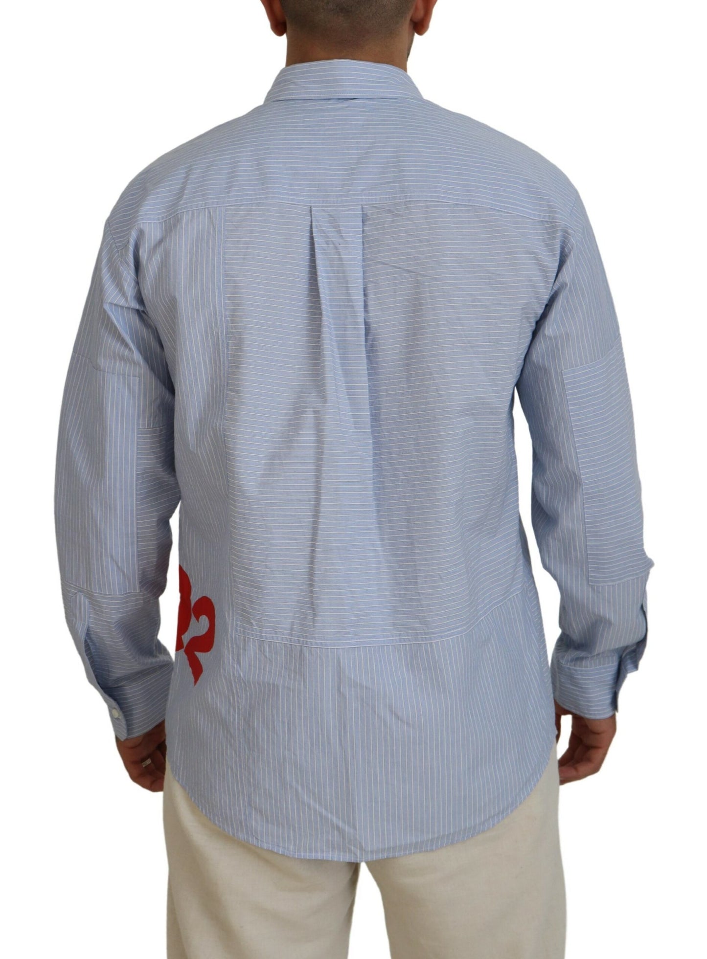 Dsquared² Blaue Streifen Logo-Print Langarmhemd Formal