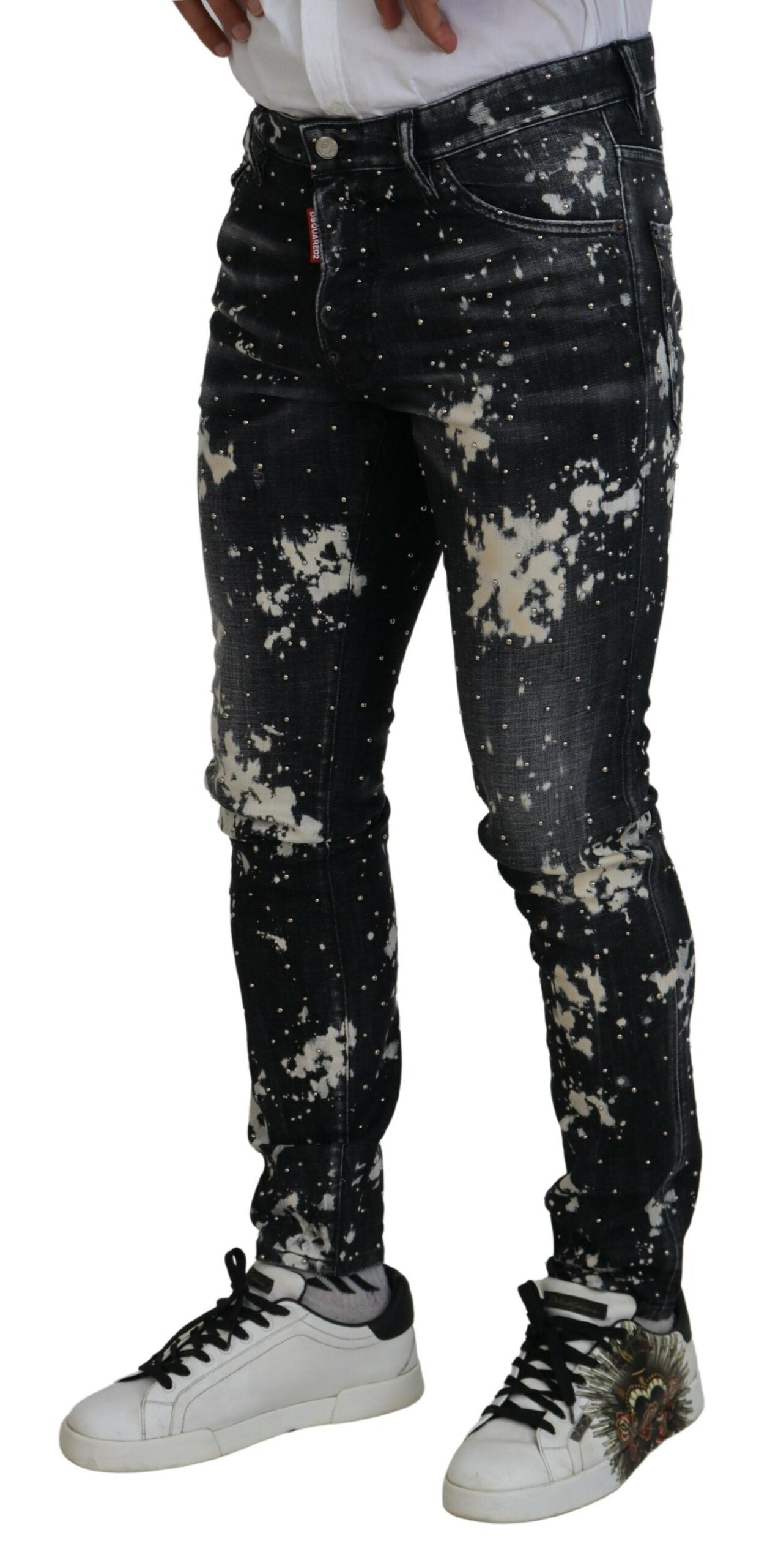 Dsquared² Schwarz gewaschene weiße Farbkleckse Casual Denim Jeans