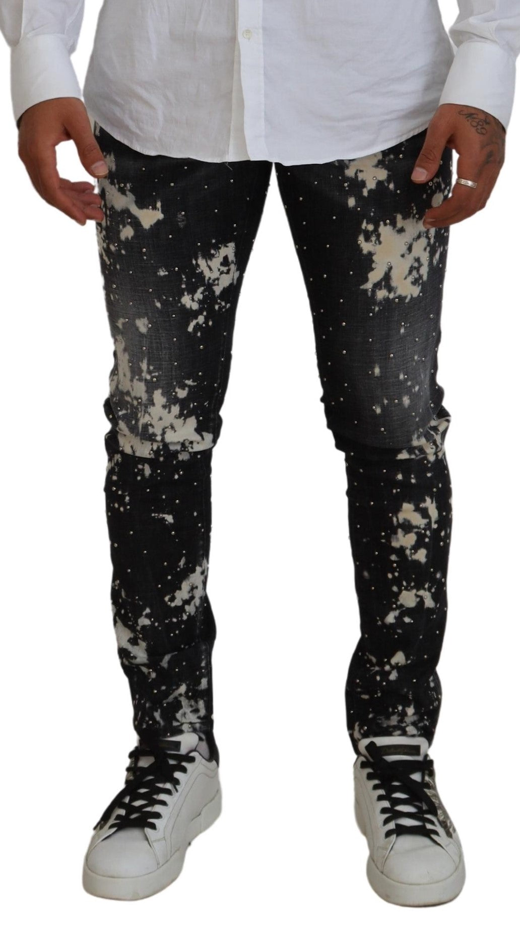 Dsquared² Schwarz gewaschene weiße Farbkleckse Casual Denim Jeans