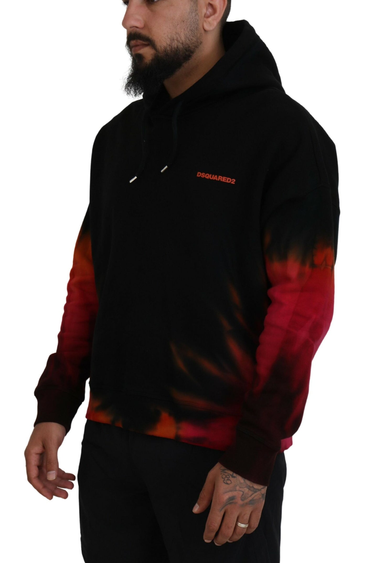 Dsquared² Schwarz Rot Baumwolle mit Kapuze Tie Dye Pullover