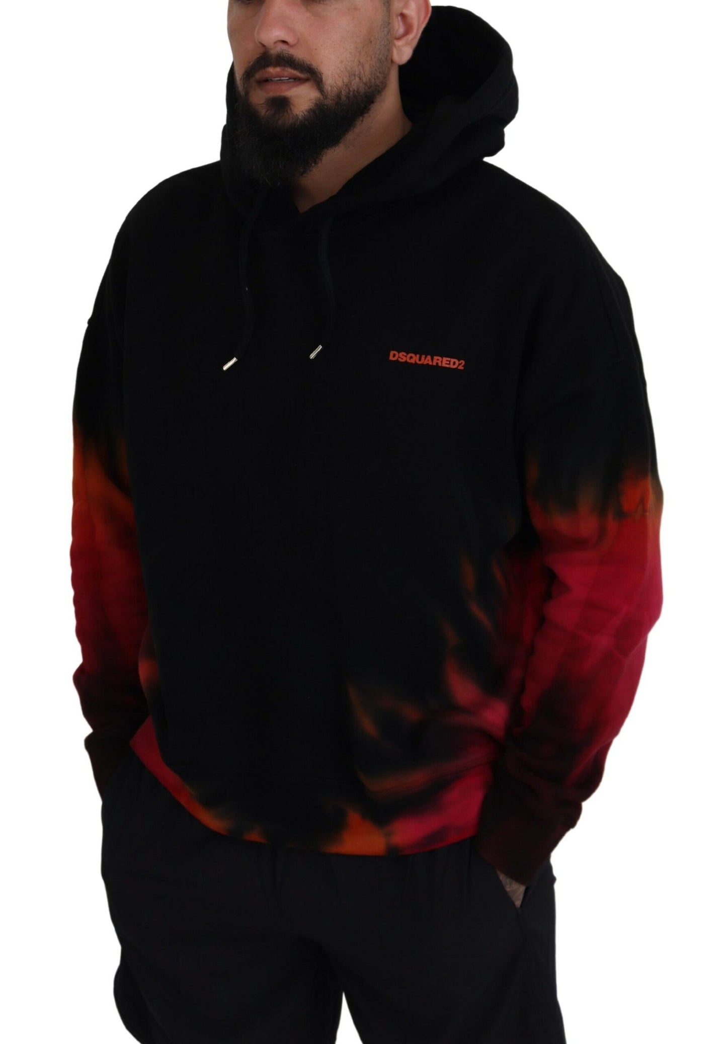 Dsquared² Schwarz Rot Baumwolle mit Kapuze Tie Dye Pullover