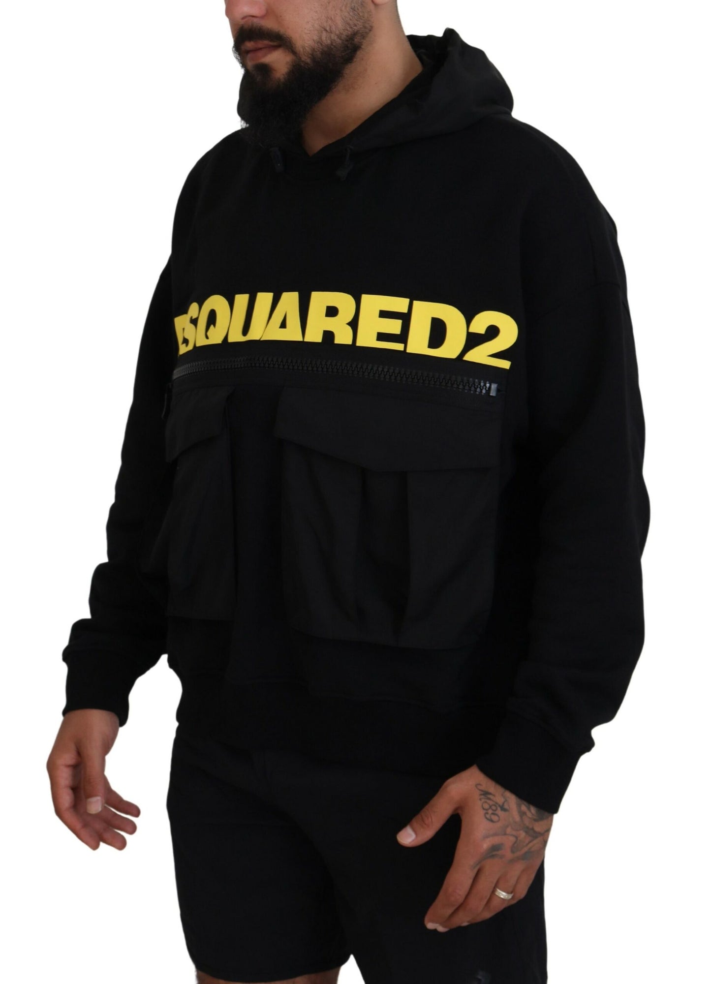Dsquared² Schwarzer bedruckter Pullover aus Baumwolle mit Kapuze
