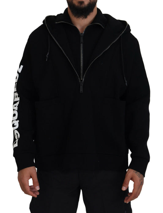 Dsquared² Schwarzer Pullover mit bedruckten Ärmeln und doppeltem Reißverschluss