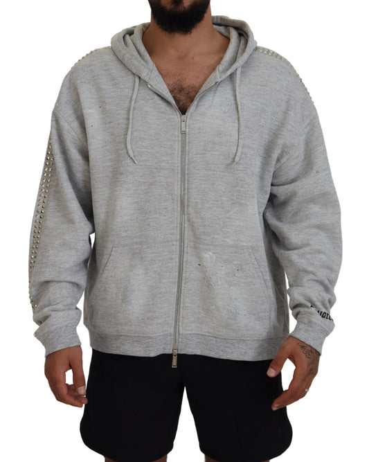 Dsquared² Grauer Pullover mit Kapuze und gedruckter Kristall-Verzierung