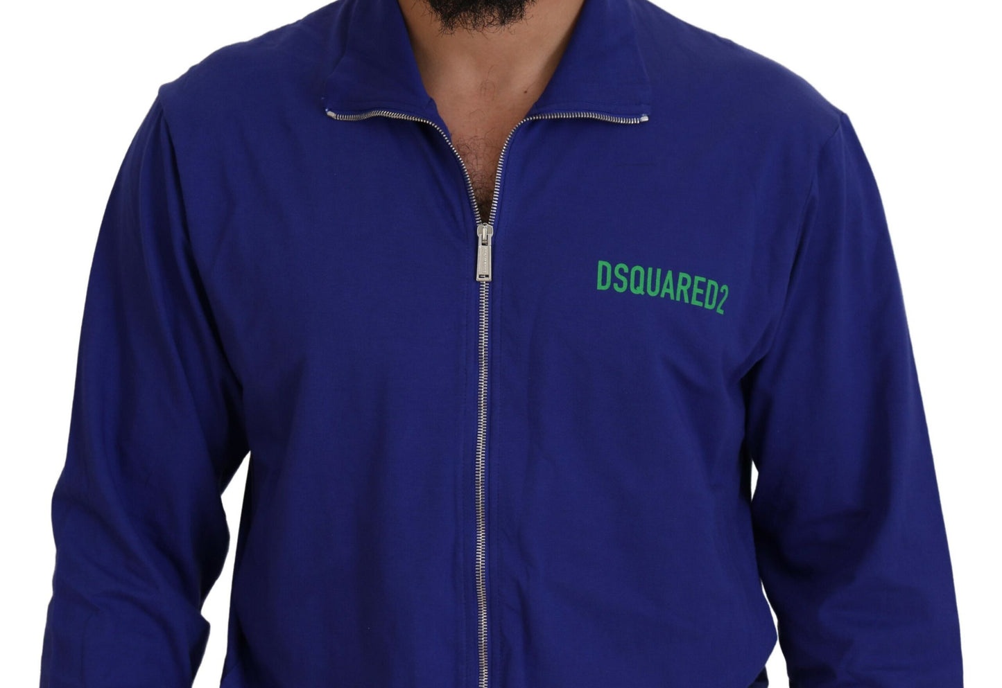 Dsquared² Blauer Baumwollpullover mit Kragen und durchgehendem Reißverschluss für Männer