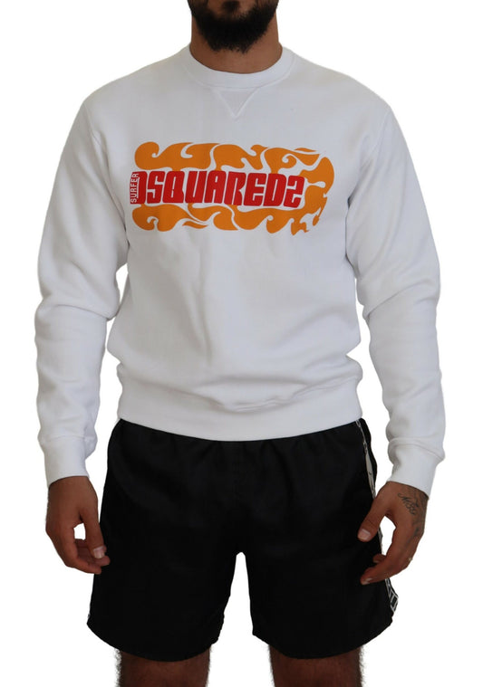Dsquared² Weißer bedruckter Baumwollpullover mit langen Ärmeln