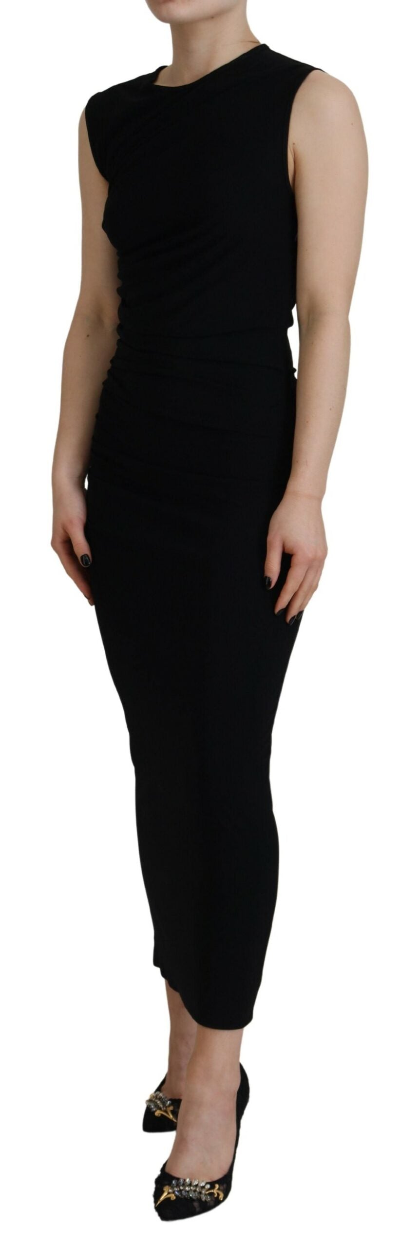 Dsquared² Schwarzes ärmelloses Maxikleid aus Viskose mit Rüschen