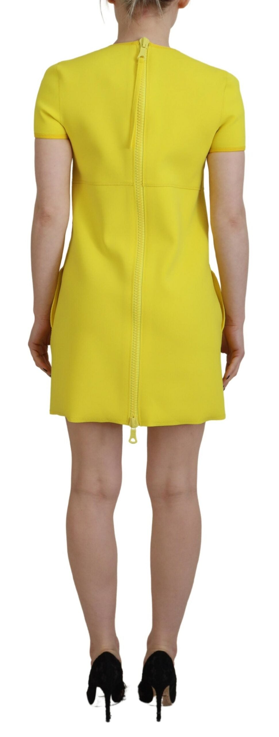 Dsquared² Gelbes Nylon Kurzärmeliges Rundhals-Minikleid