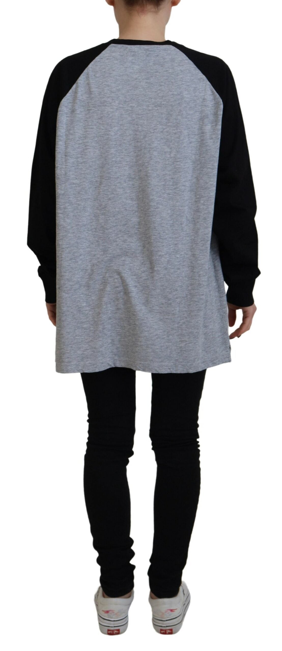 Dsquared² Schwarzes graues Baumwoll-Raglan-Top mit langen Ärmeln