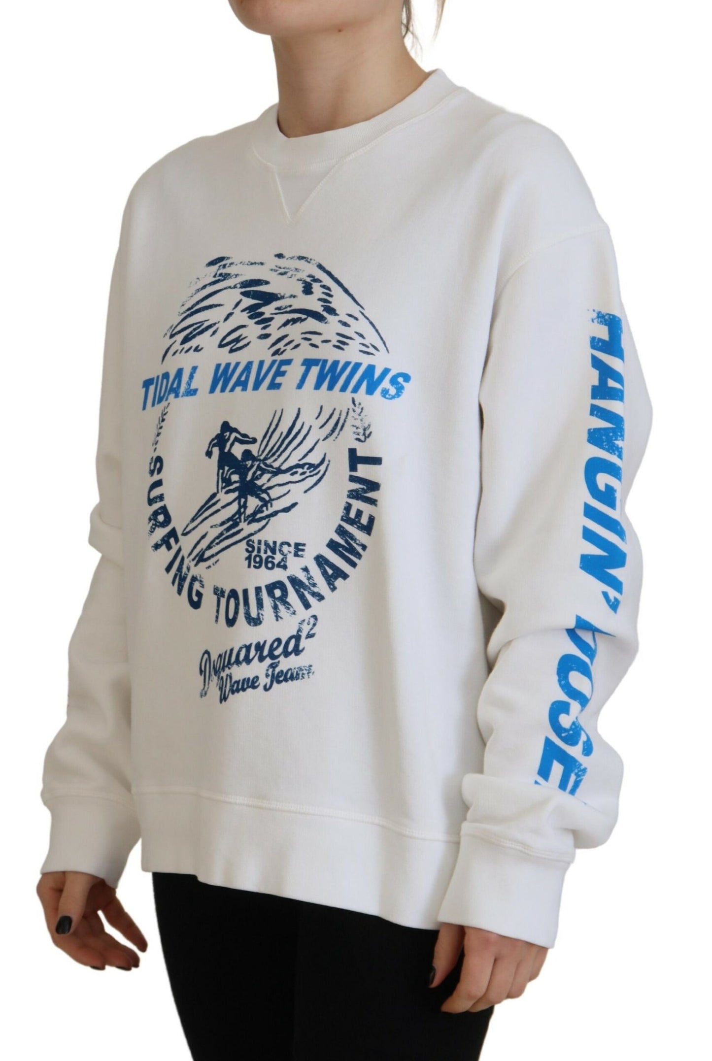 Dsquared² Weißer bedruckter Baumwollpullover mit langen Ärmeln für Frauen