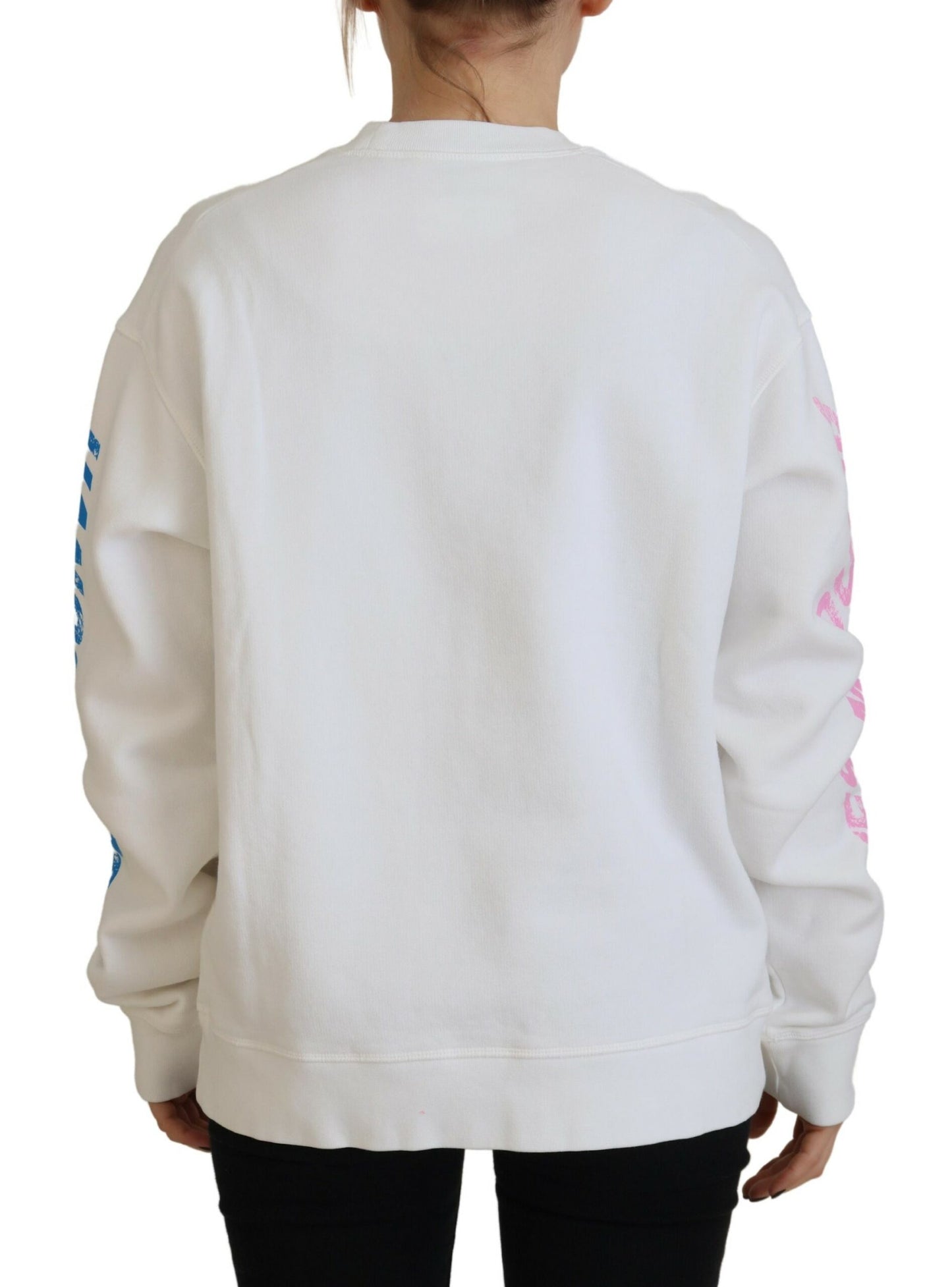 Dsquared² Weißer bedruckter Baumwollpullover mit langen Ärmeln für Frauen