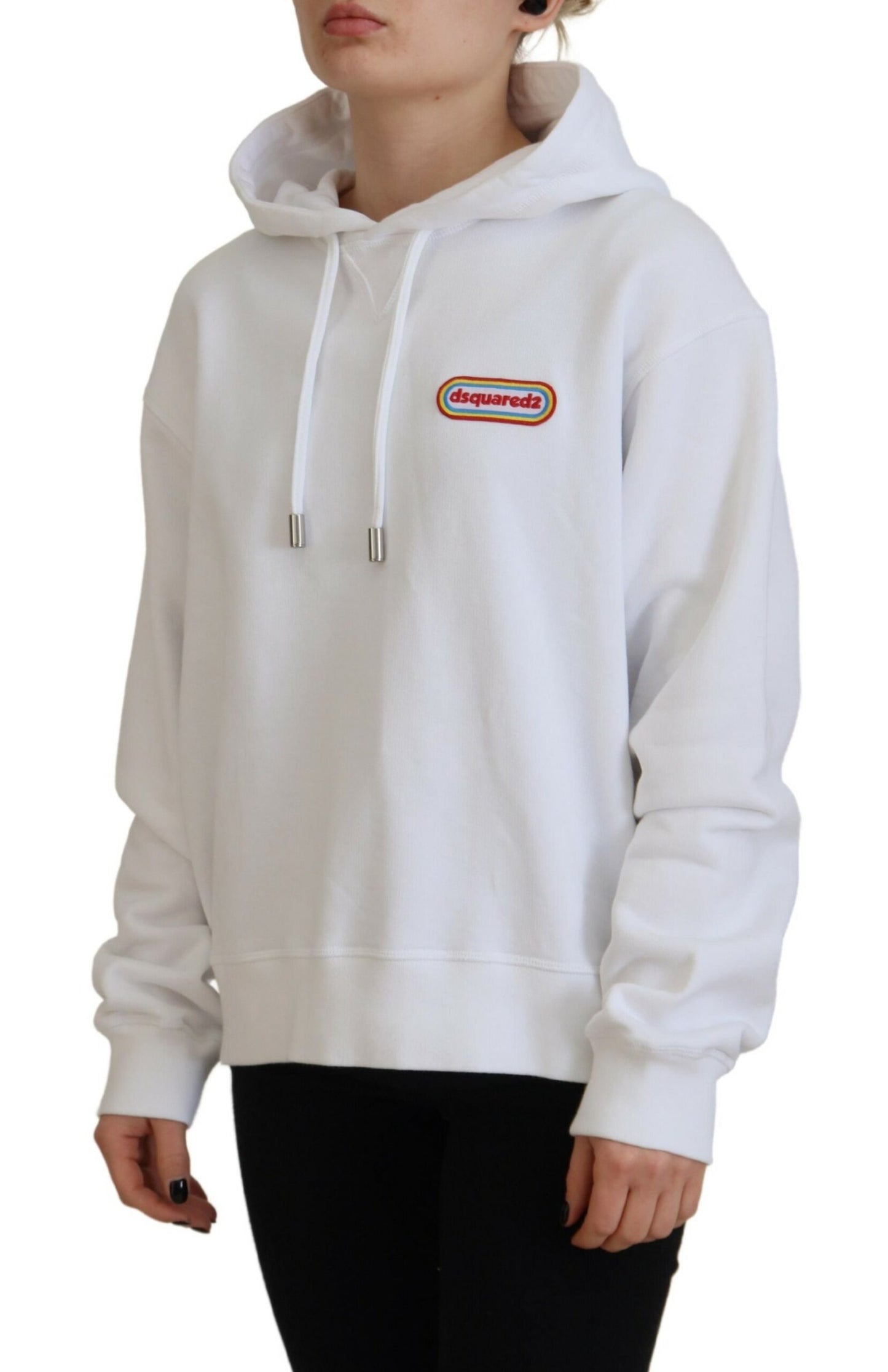 Dsquared² Weißes Logo Patch Baumwoll-Kapuzenpulli Sweatshirt Pullover