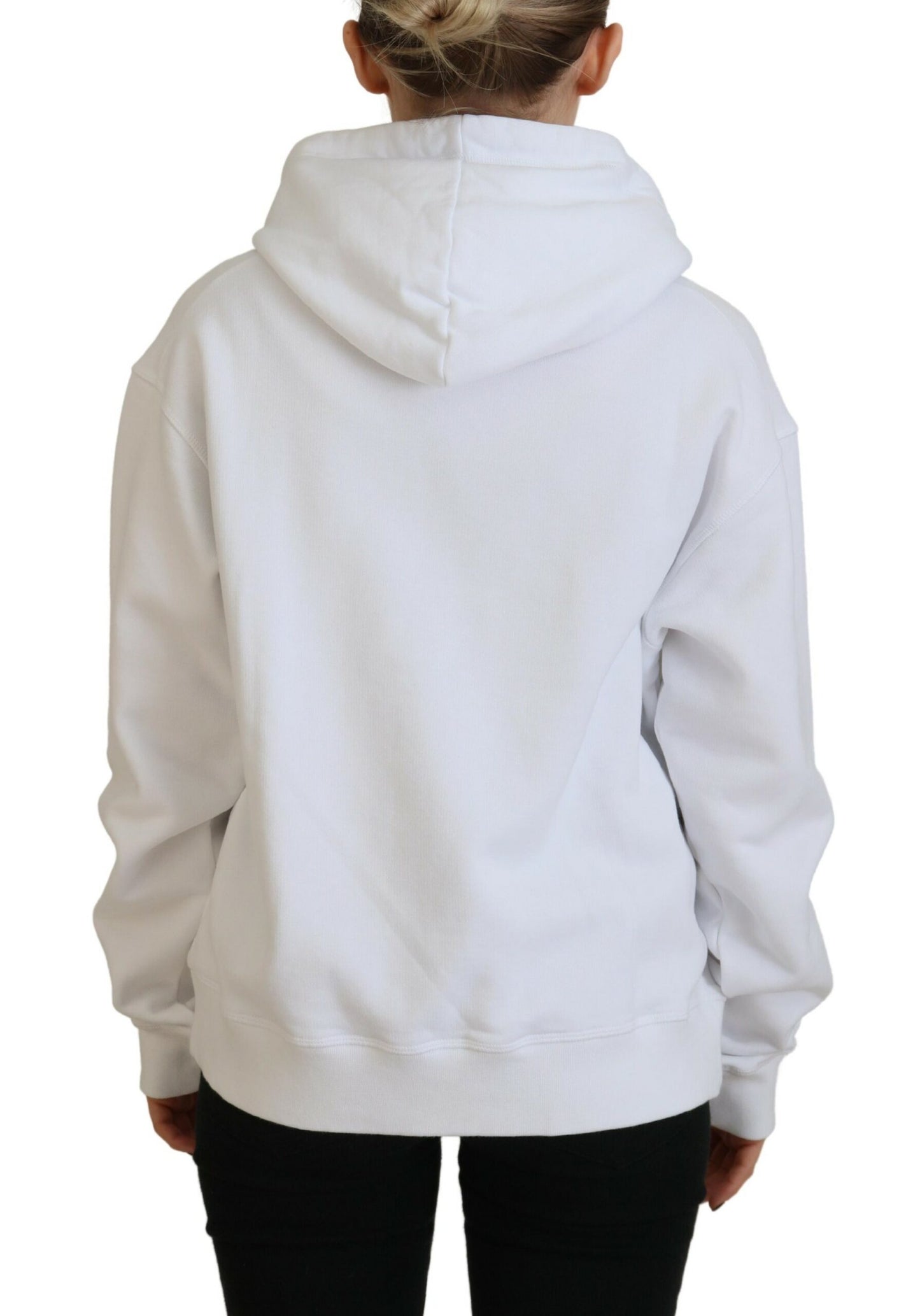 Dsquared² Weißes Logo Patch Baumwoll-Kapuzenpulli Sweatshirt Pullover