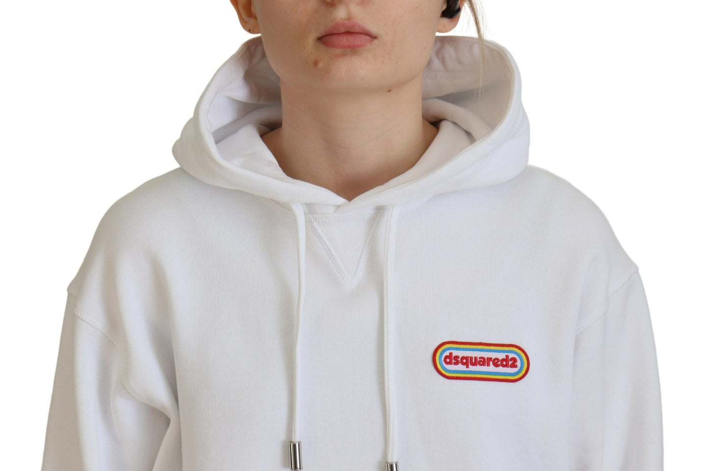 Dsquared² Weißes Logo Patch Baumwoll-Kapuzenpulli Sweatshirt Pullover