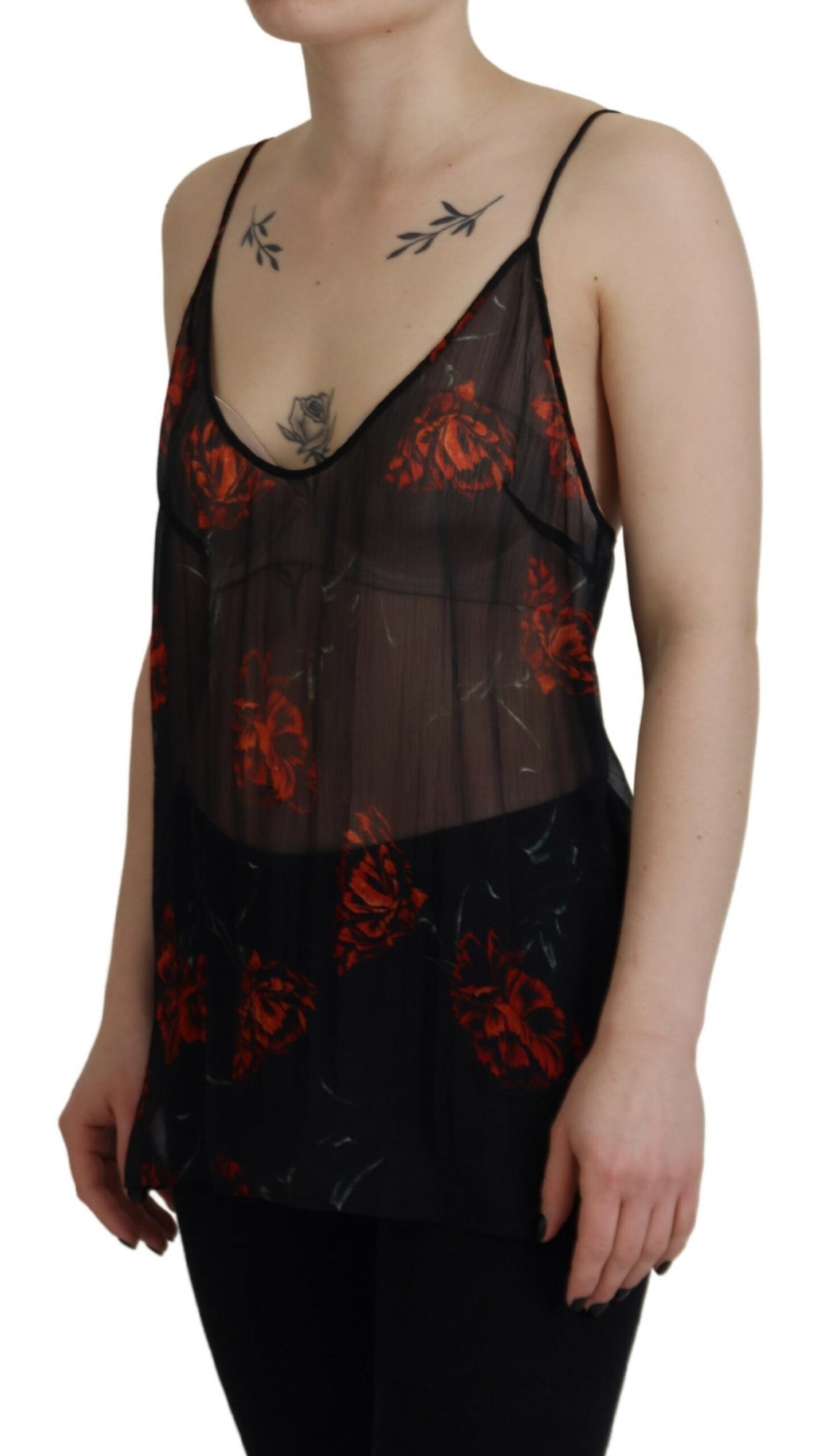 Dsquared² Schwarzer Blumendruck Spaghetti-Träger-Tankbluse