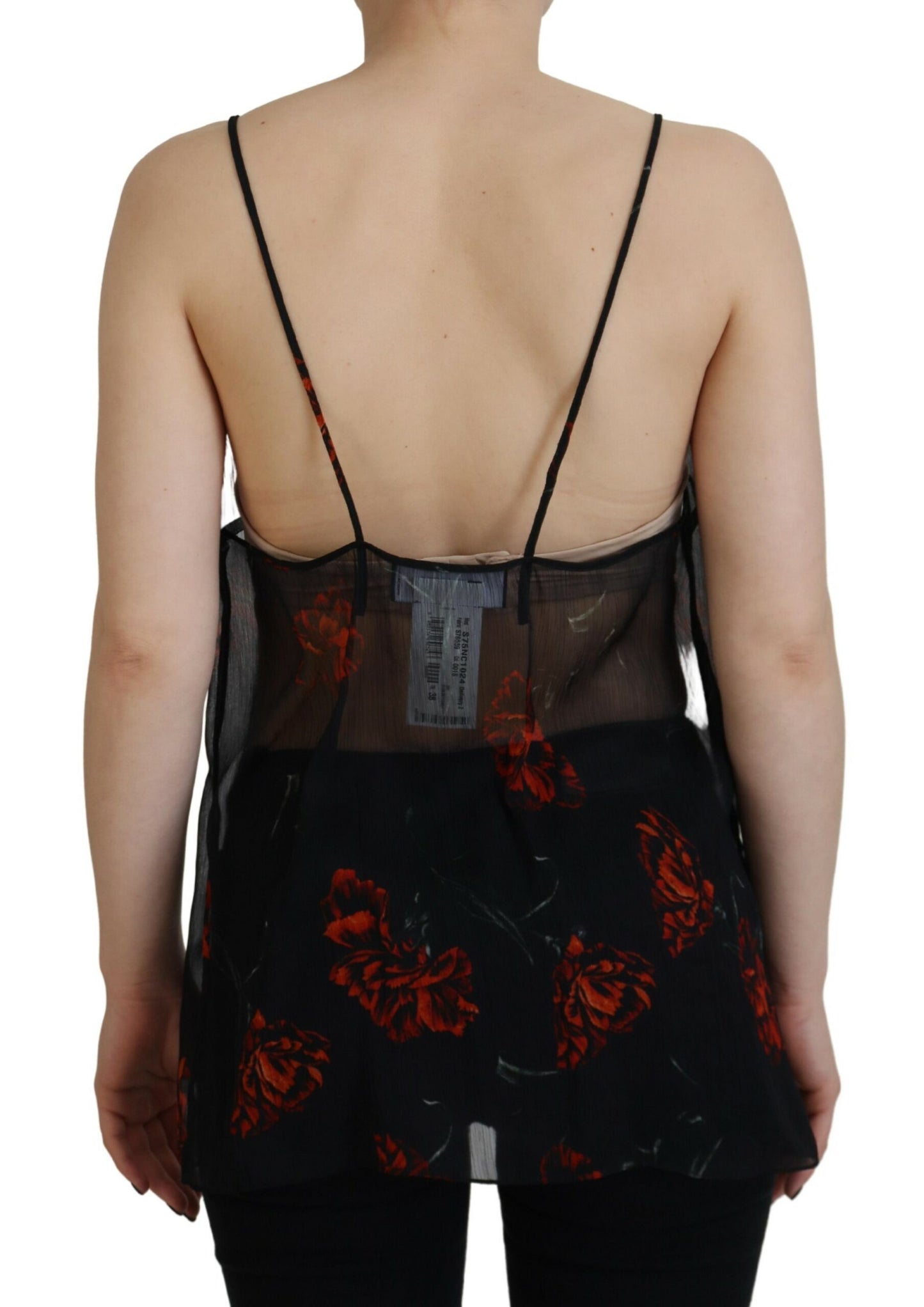 Dsquared² Schwarzer Blumendruck Spaghetti-Träger-Tankbluse