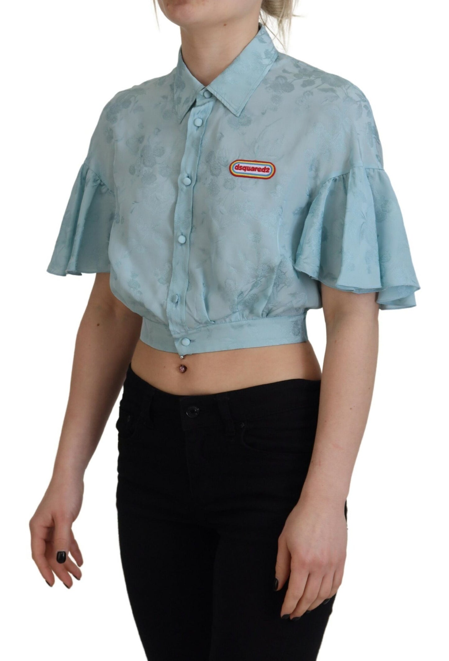 Dsquared² Kurzärmeliges Top mit blauem Kragen und Knopfleiste