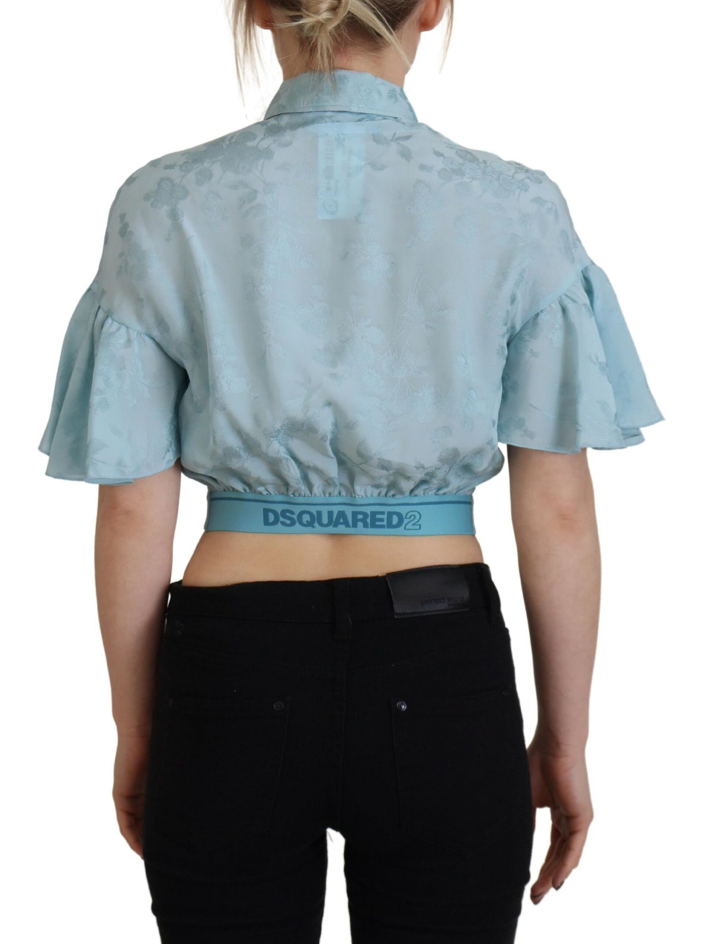 Dsquared² Kurzärmeliges Top mit blauem Kragen und Knopfleiste