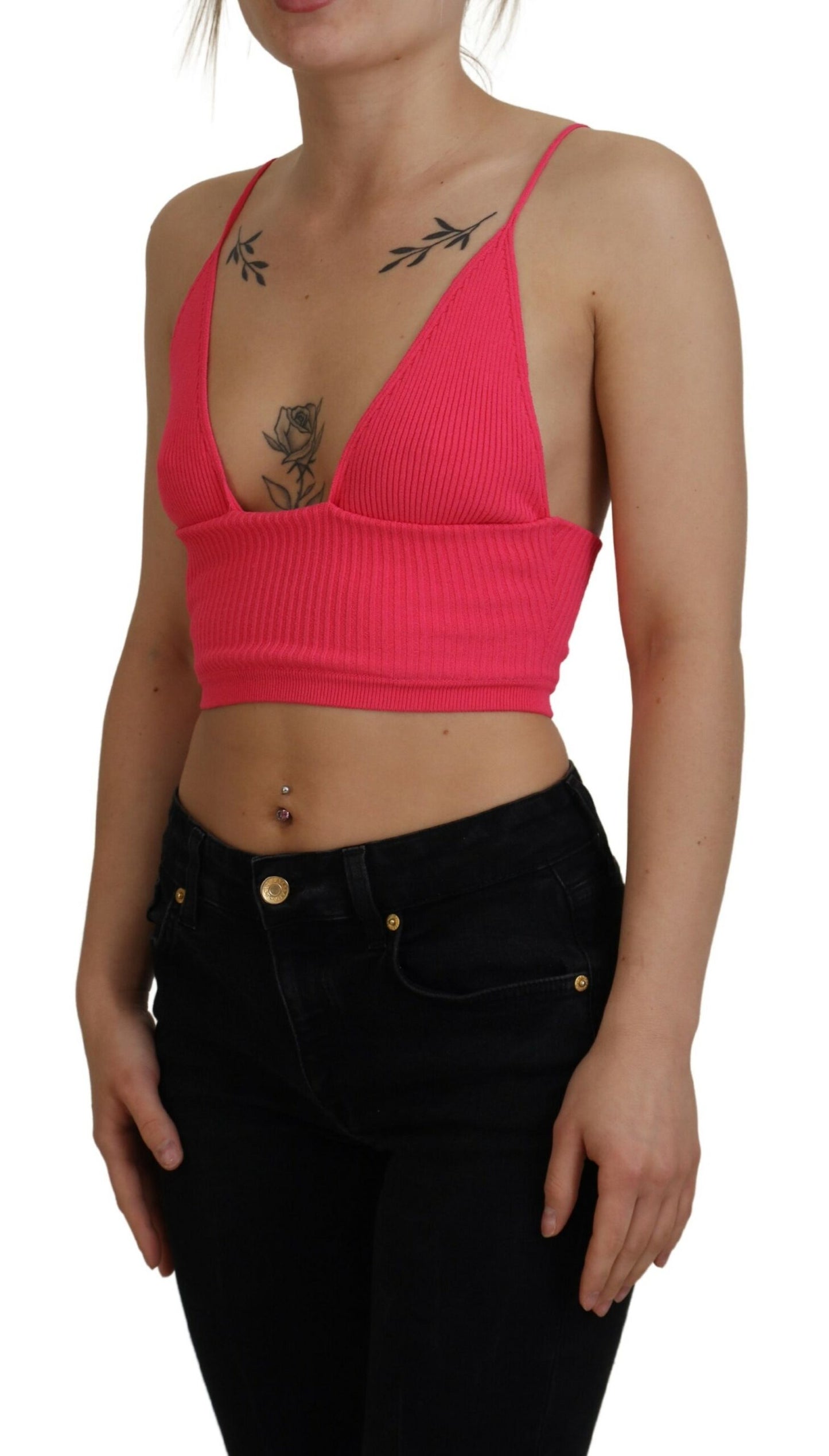 Dsquared² Rosa Rippenstrick-BH mit Spaghettiträgern