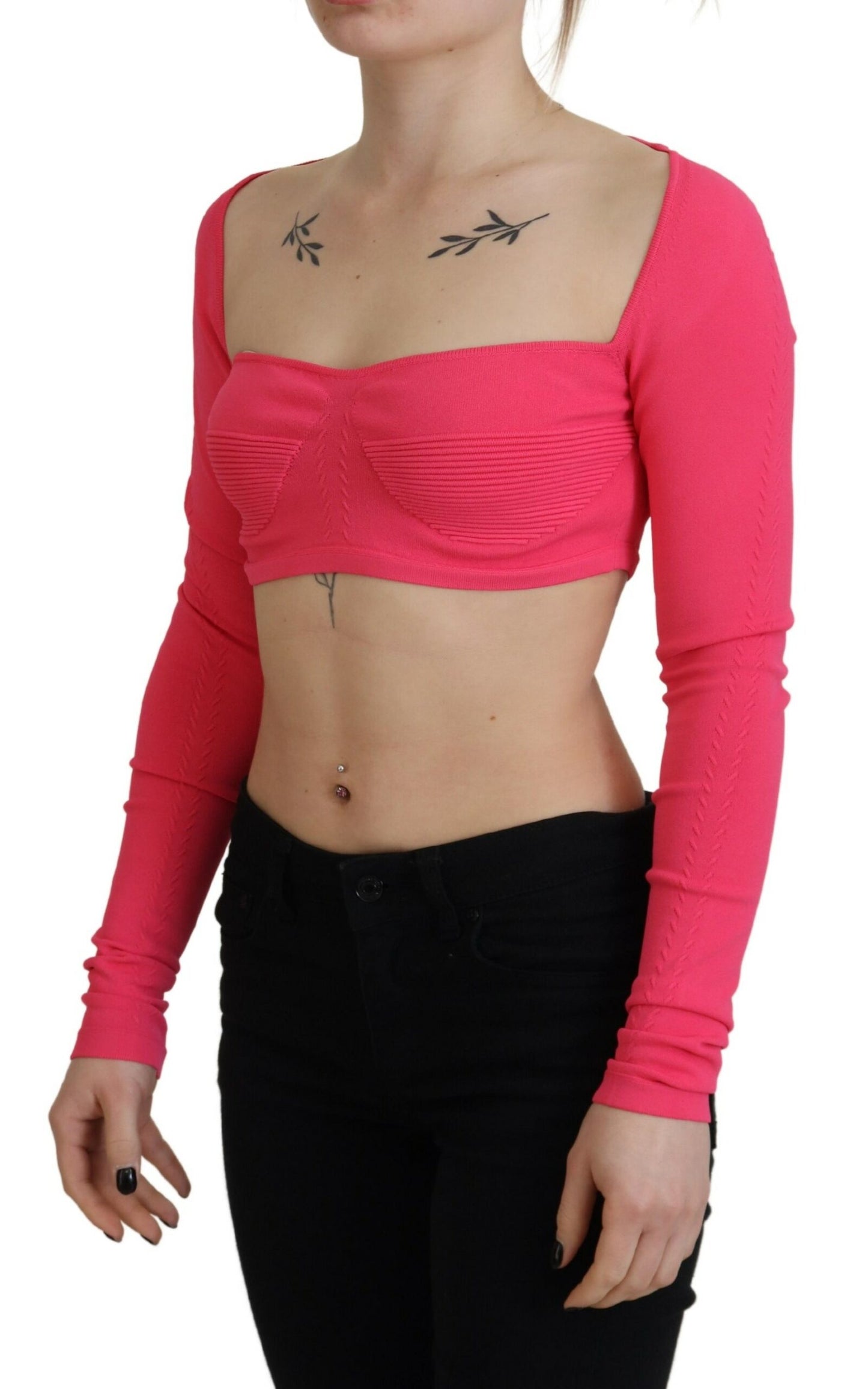 Dsquared² Rosa Viskose-Strick-Quadrathals-Top mit langen Ärmeln