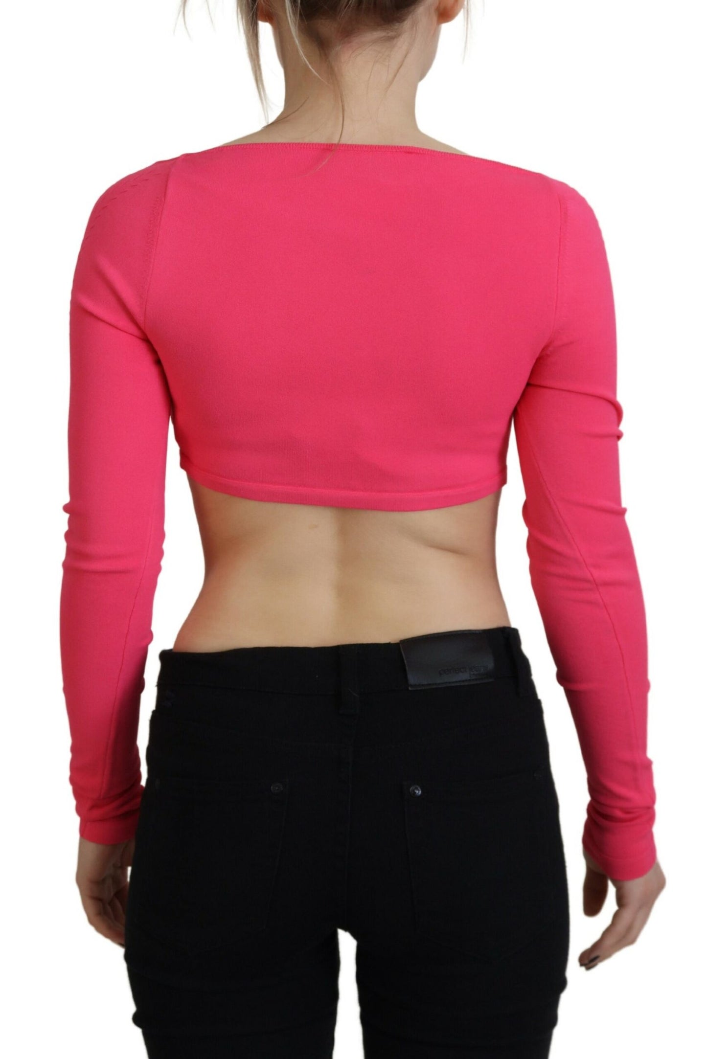 Dsquared² Rosa Viskose-Strick-Quadrathals-Top mit langen Ärmeln