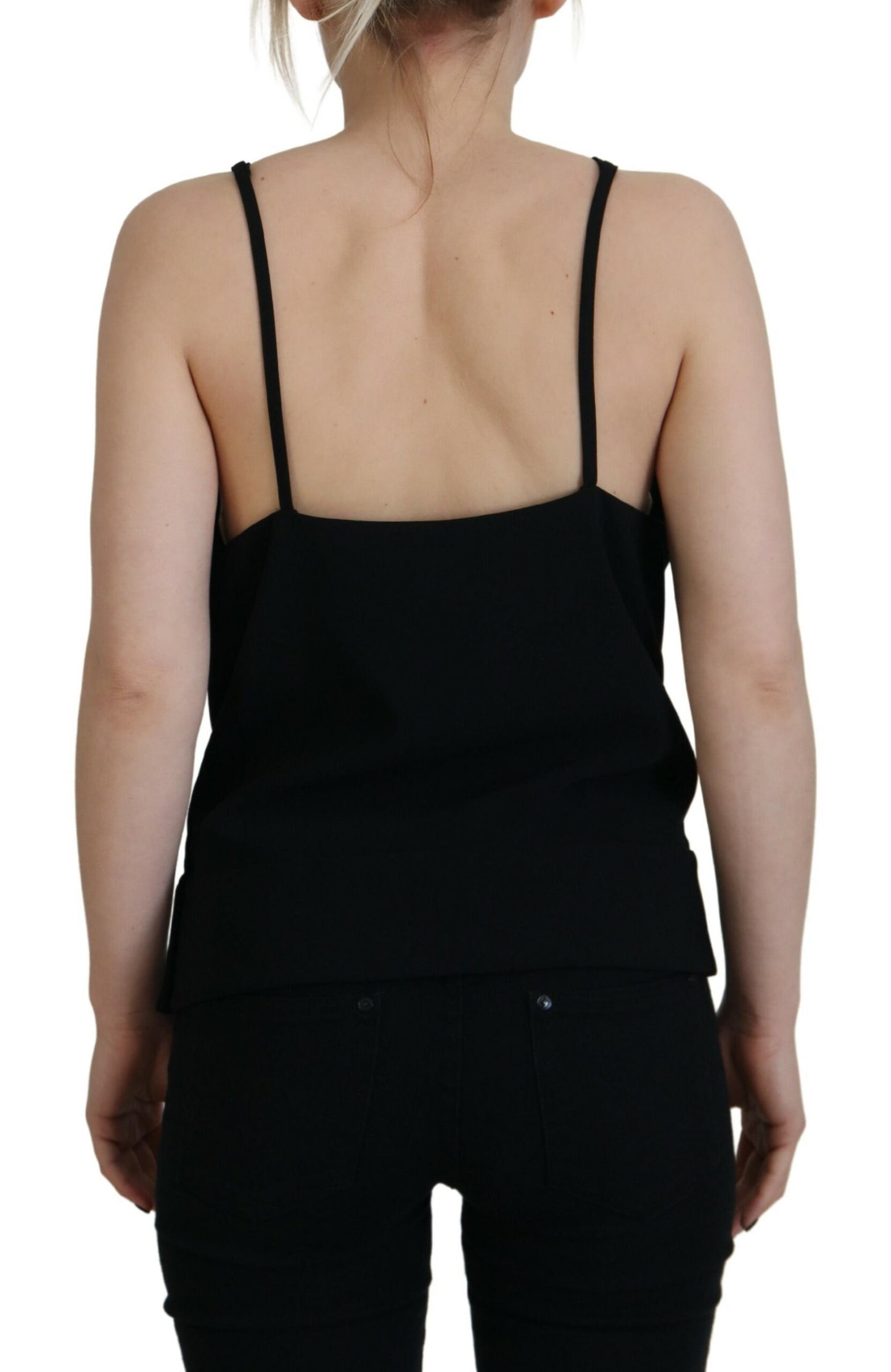 Dsquared² Schwarzes verschönertes ärmelloses Tank-Top mit tiefem V-Ausschnitt