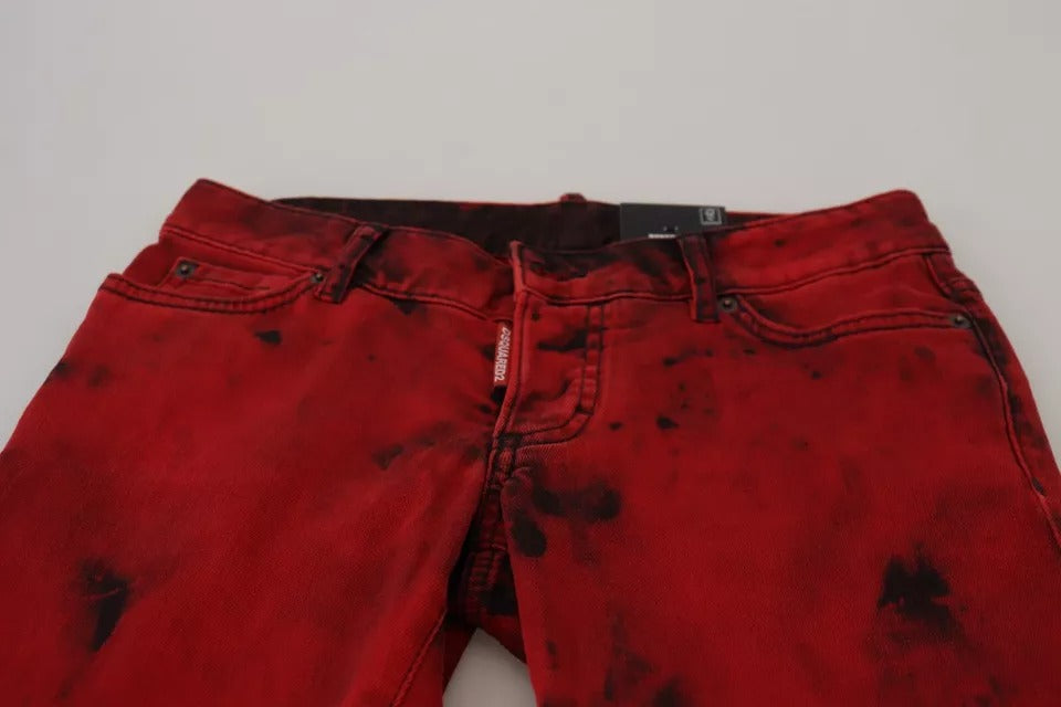 Dsquared² Rote Stretch-Skinny-Hose aus Baumwolle mit niedriger Taille