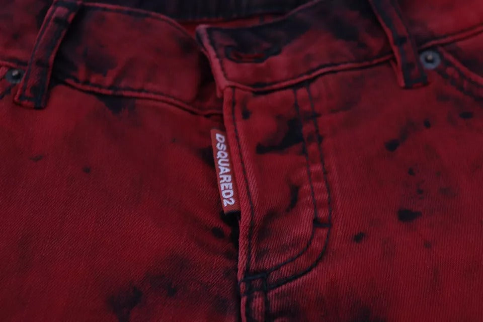 Dsquared² Rote Stretch-Skinny-Hose aus Baumwolle mit niedriger Taille