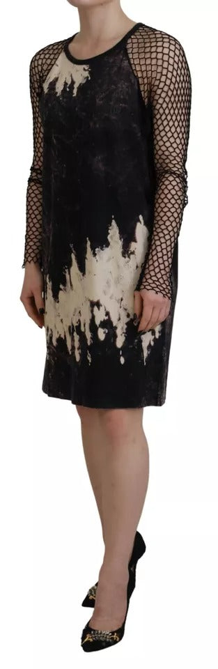 Dsquared² Schwarzes Tie Dye Mesh Langarm-Baumwoll-Shiftkleid