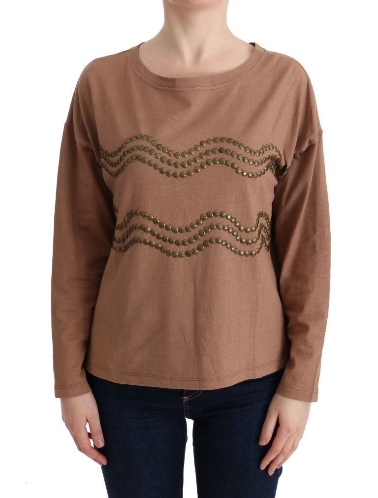John Galliano Brauner Pullover mit Nieten aus Baumwolle