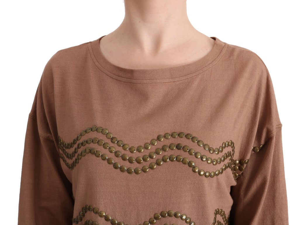 John Galliano Brauner Pullover mit Nieten aus Baumwolle
