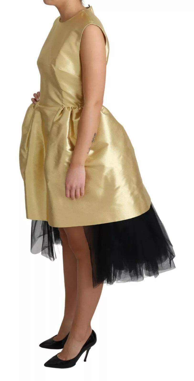 Dolce & Gabbana Polyester Gold Ärmelloses A-Linien Tüllkleid
