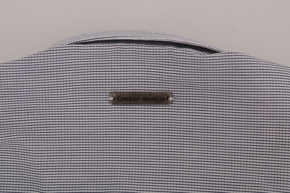 Frankie Morello Weißblau kariertes Freizeithemd aus Baumwolle mit normaler Passform