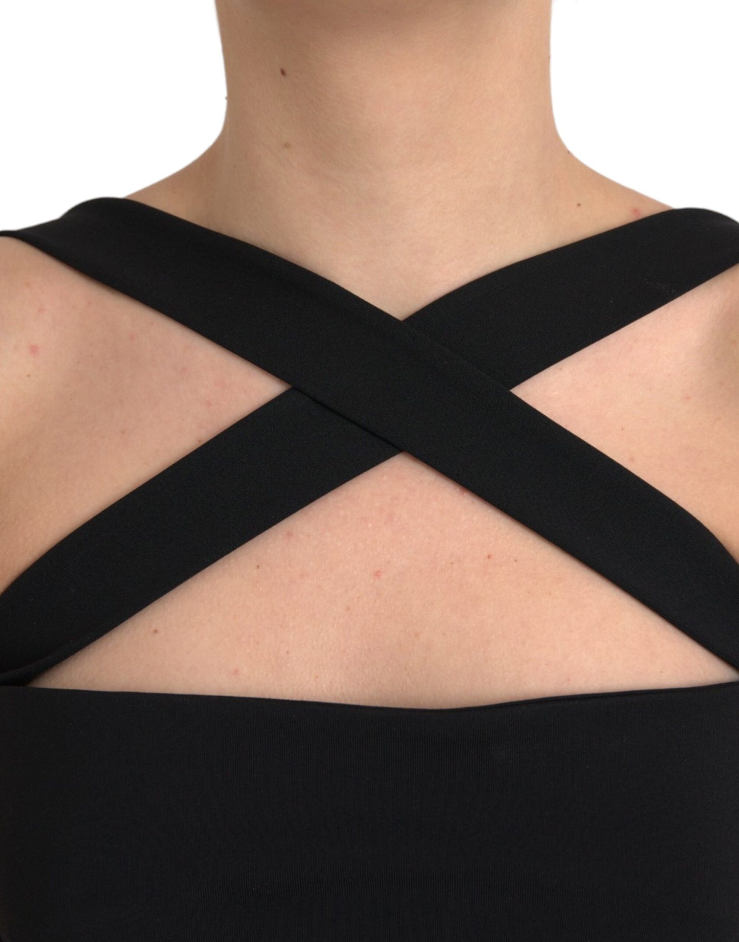 Dolce & Gabbana Schwarzes ärmelloses Midikleid mit Mantelhalter