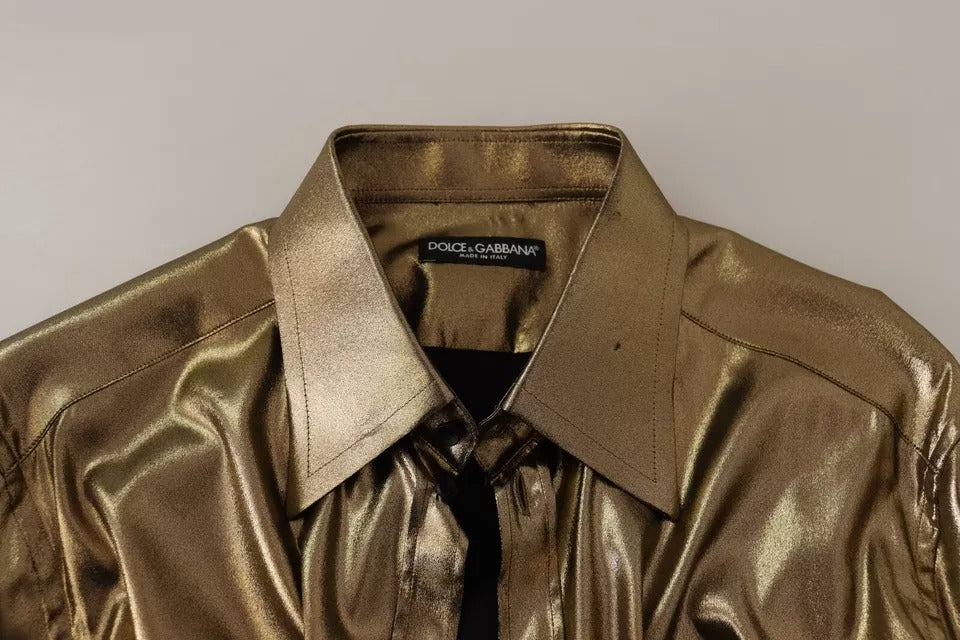 Dolce & Gabbana Metallic Gold DG Bestickte Krone Seidentop Shirt