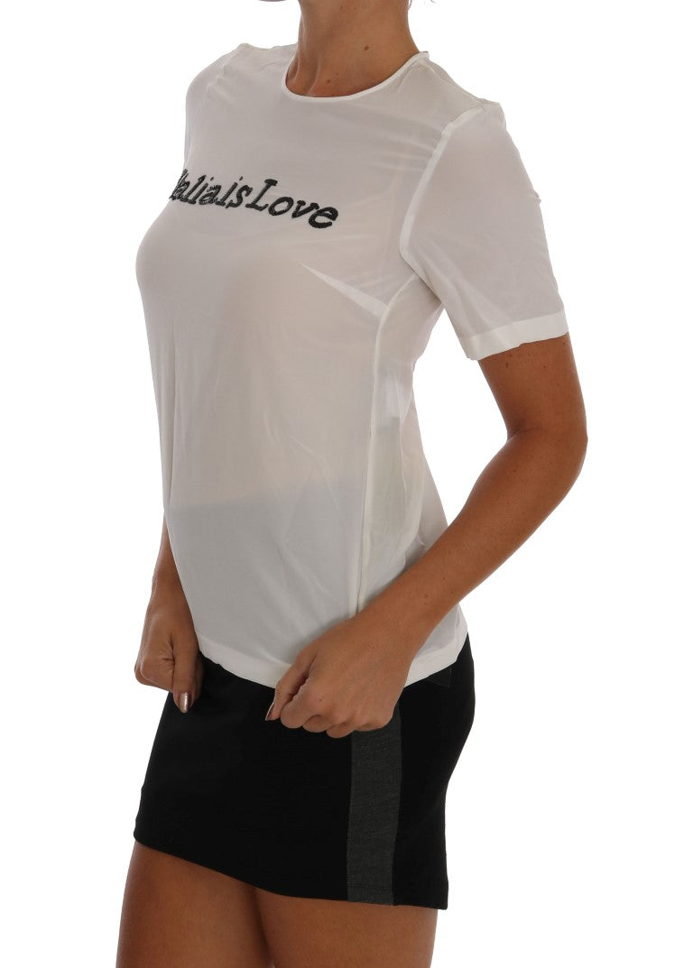 Dolce & Gabbana Weißes Seiden-T-Shirt ITALIA IS LOVE Bluse