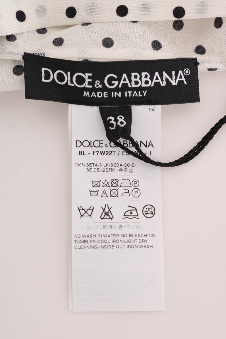 Dolce & Gabbana Weißes gepunktetes T-Shirt-Top aus Seide