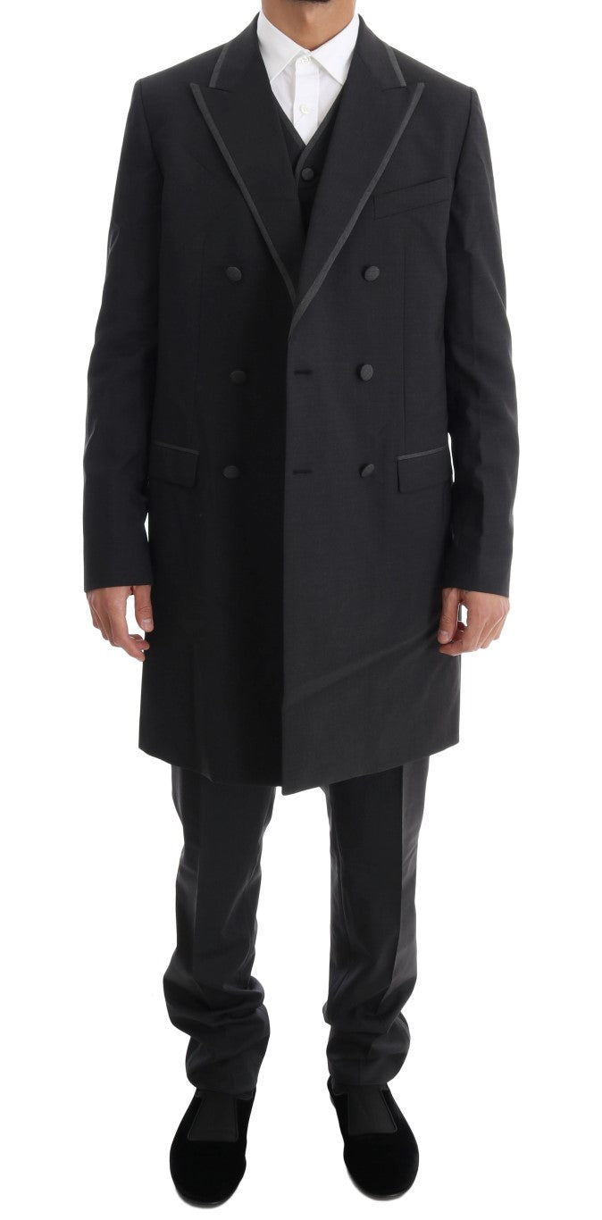 Dolce & Gabbana Grauer Woll-Stretch-3-Stück-Anzug mit zwei Knöpfen