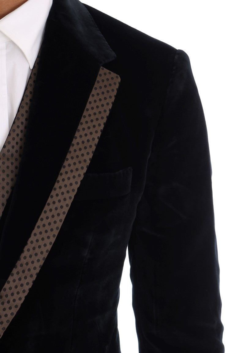 Dolce & Gabbana Blauer Samtanzug mit zwei Knöpfen, schlank, 3-teilig