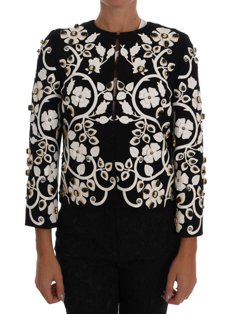 Dolce & Gabbana Schwarze Barock Jacke mit Blumen und Kristall