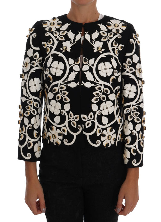 Dolce & Gabbana Schwarze Barock Jacke mit Blumen und Kristall