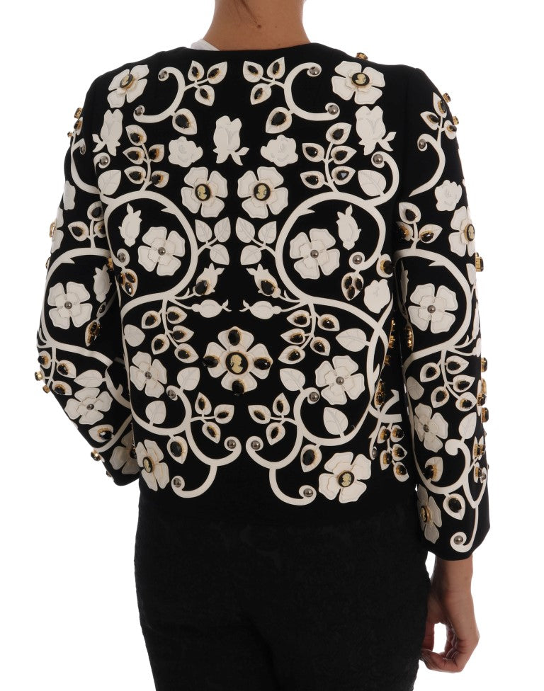 Dolce & Gabbana Schwarze Barock Jacke mit Blumen und Kristall