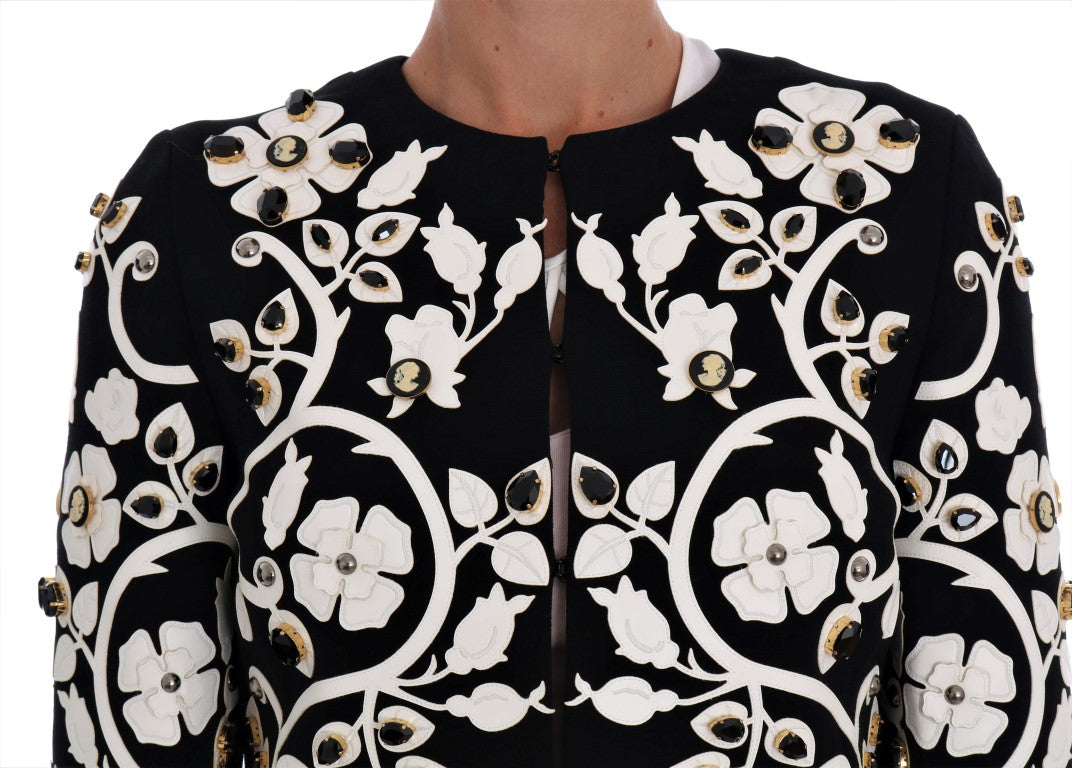 Dolce & Gabbana Schwarze Barock Jacke mit Blumen und Kristall