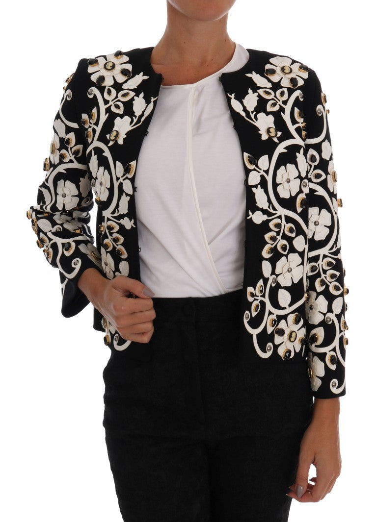 Dolce & Gabbana Schwarze Barock Jacke mit Blumen und Kristall