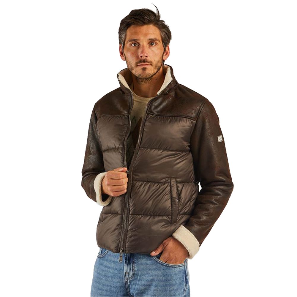 Yes Zee Braune Nylon-Steppjacke für Männer