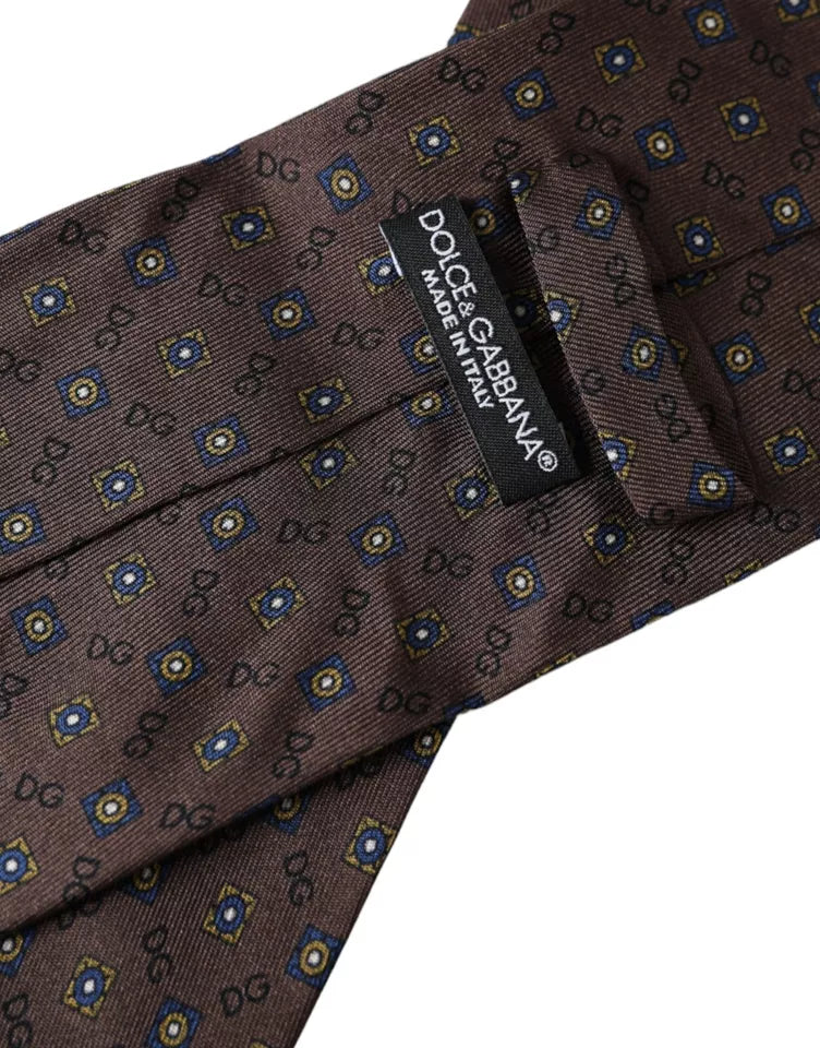 Dolce & Gabbana Braune Seidenkrawatte mit Markenlogo, verstellbar