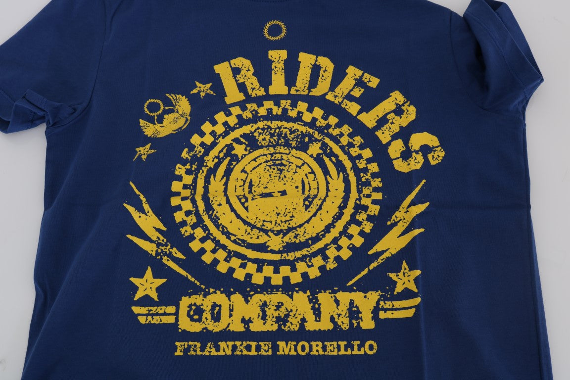 Frankie Morello Blaues Baumwoll-RIDERS T-Shirt mit Rundhalsausschnitt