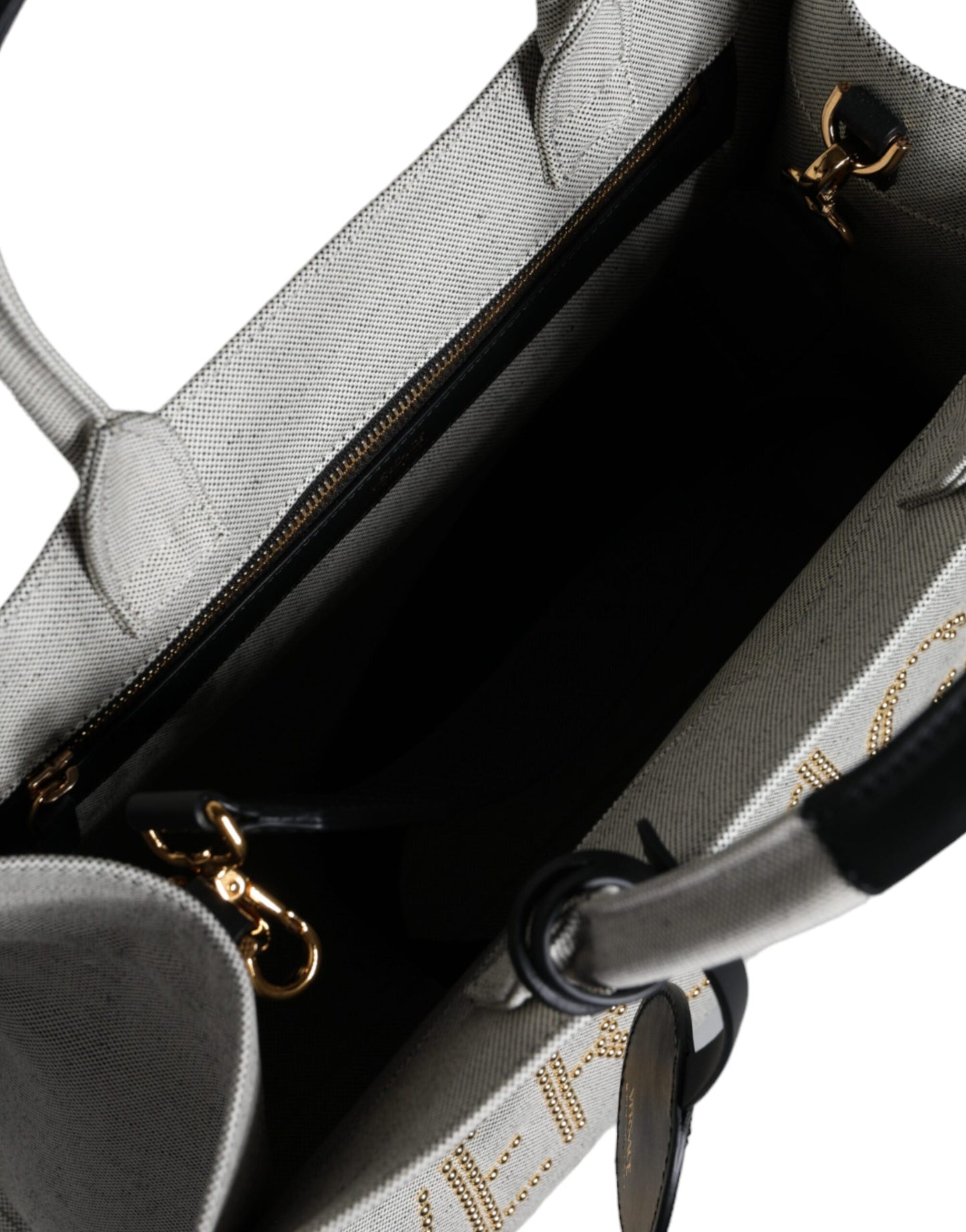 Versace Weiße Top Handle Canvas Leder Logo Crossbody Tote Bag